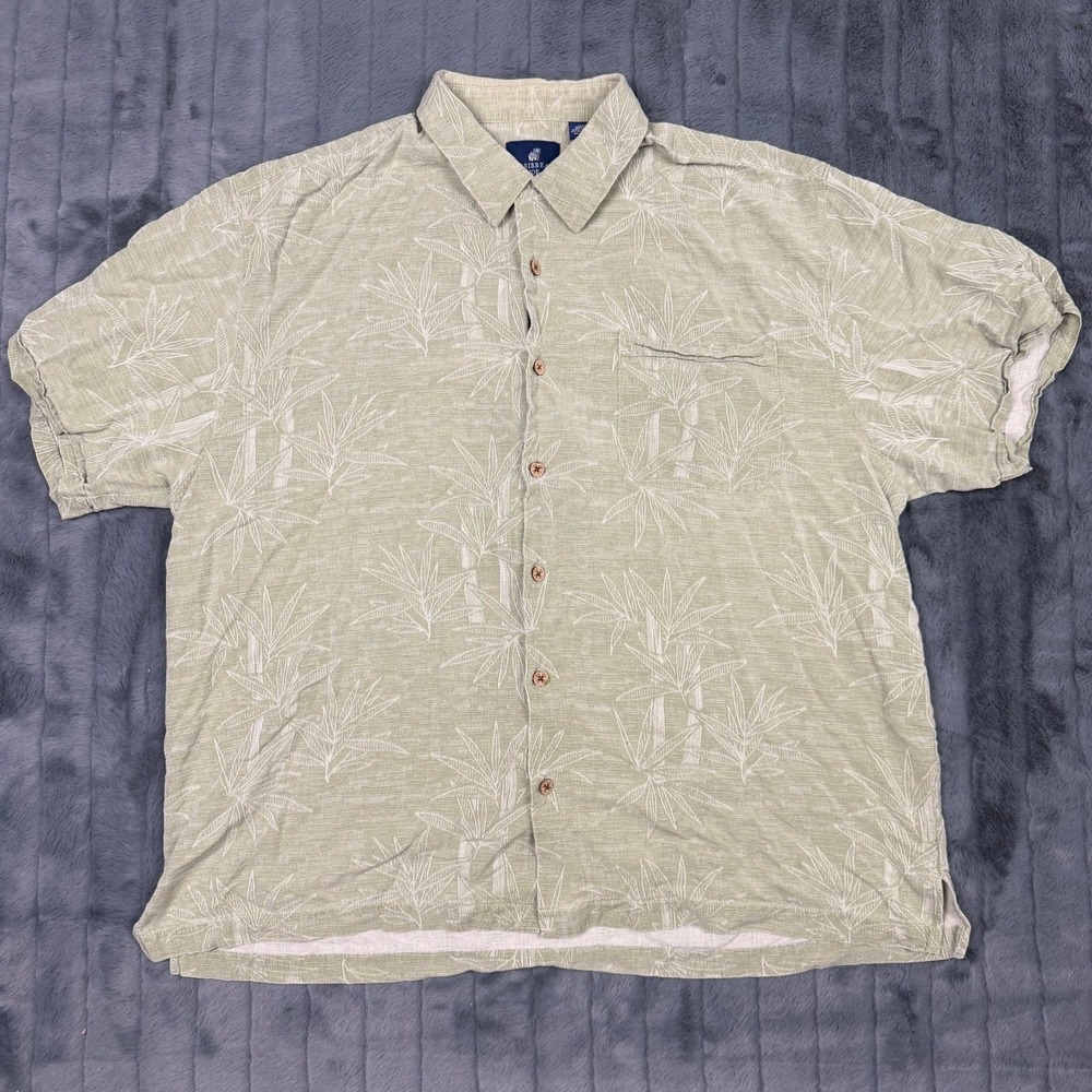 Caribbean Joe Mens XXL Silk Bamboo Leaf Tropical Button Down Shirt Sage Green